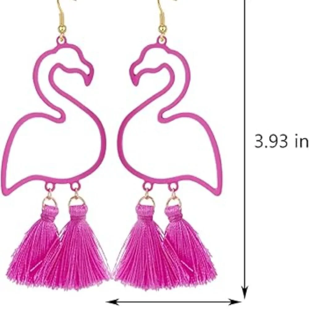 Pink Flamingo Dangle Feet Earrings Boho‎ Drop Style